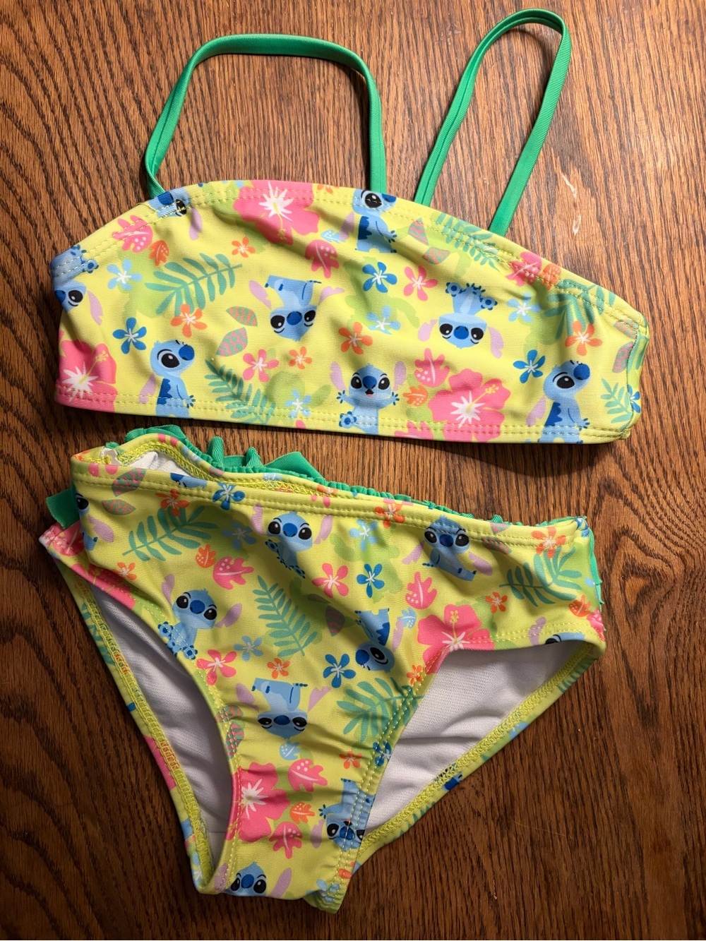 Target Girls' Yellow Floral & Blue Character Bikini with Green Straps